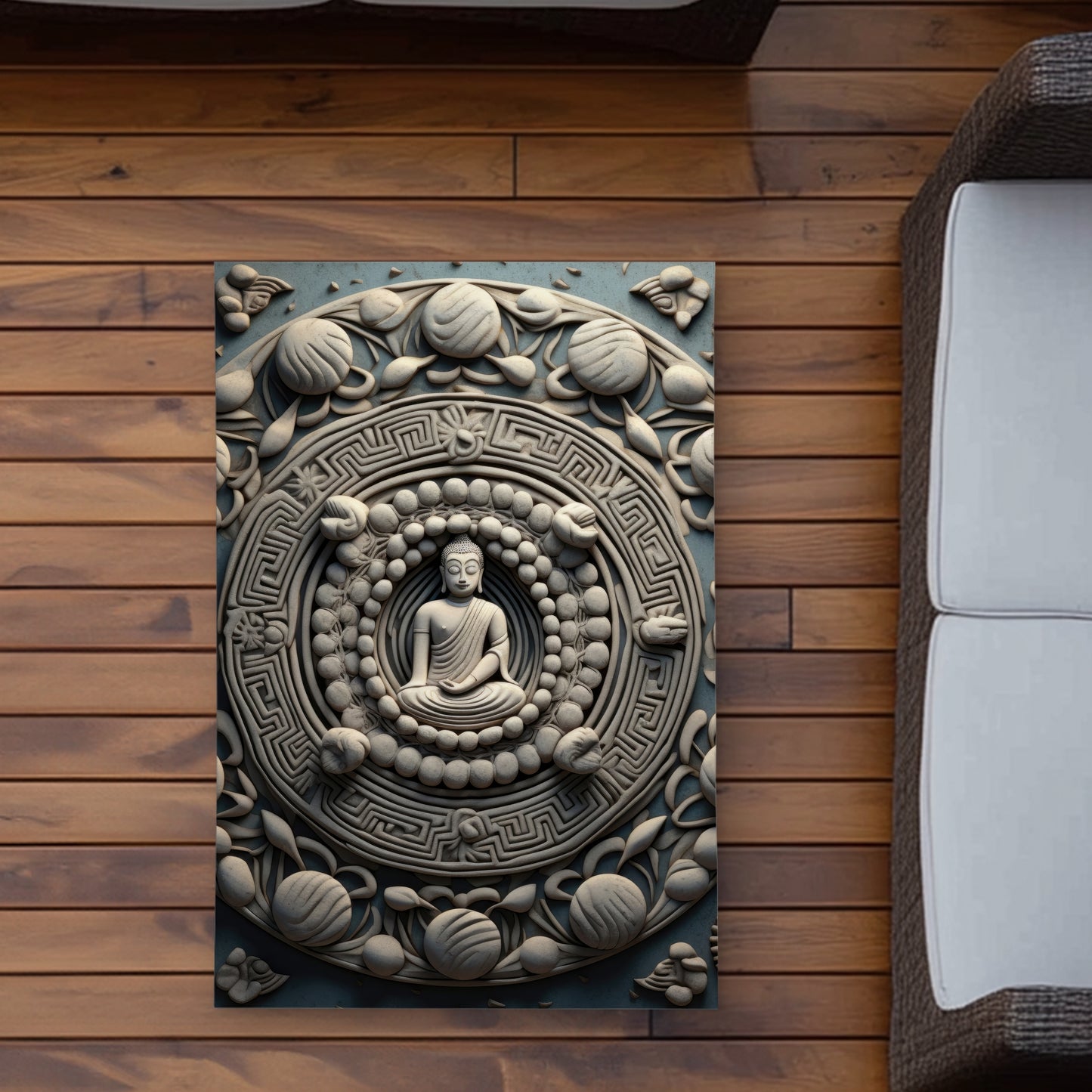 Spiritual Peace White Outdoor Area Rug | Home Decor Accent