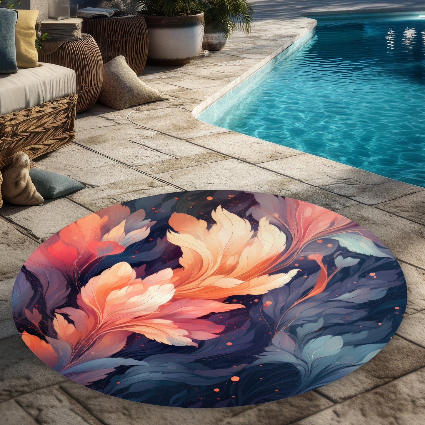 Tapis d'extérieur rond Éthéré | Accent de décoration élégant