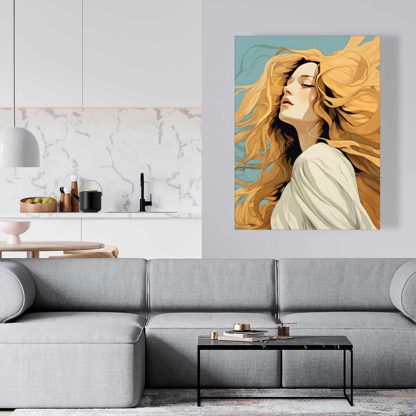Flowing Hair - Turquoise Canvas Wall Art for Home Decor