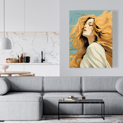 Flowing Hair - Turquoise Canvas Wall Art for Home Decor