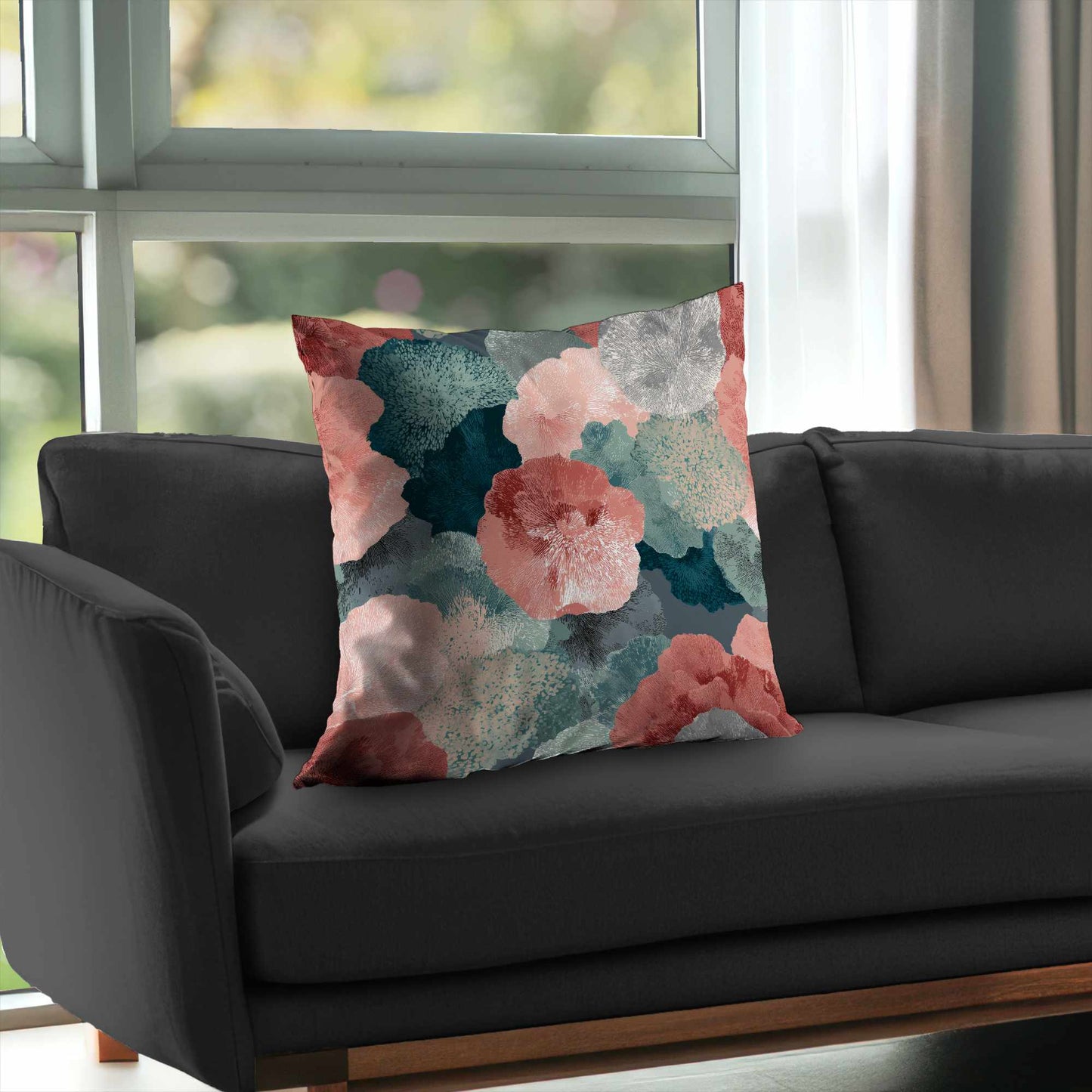 Whispering Coral Blooms Poly Twill Throw Pillow | Home Decor