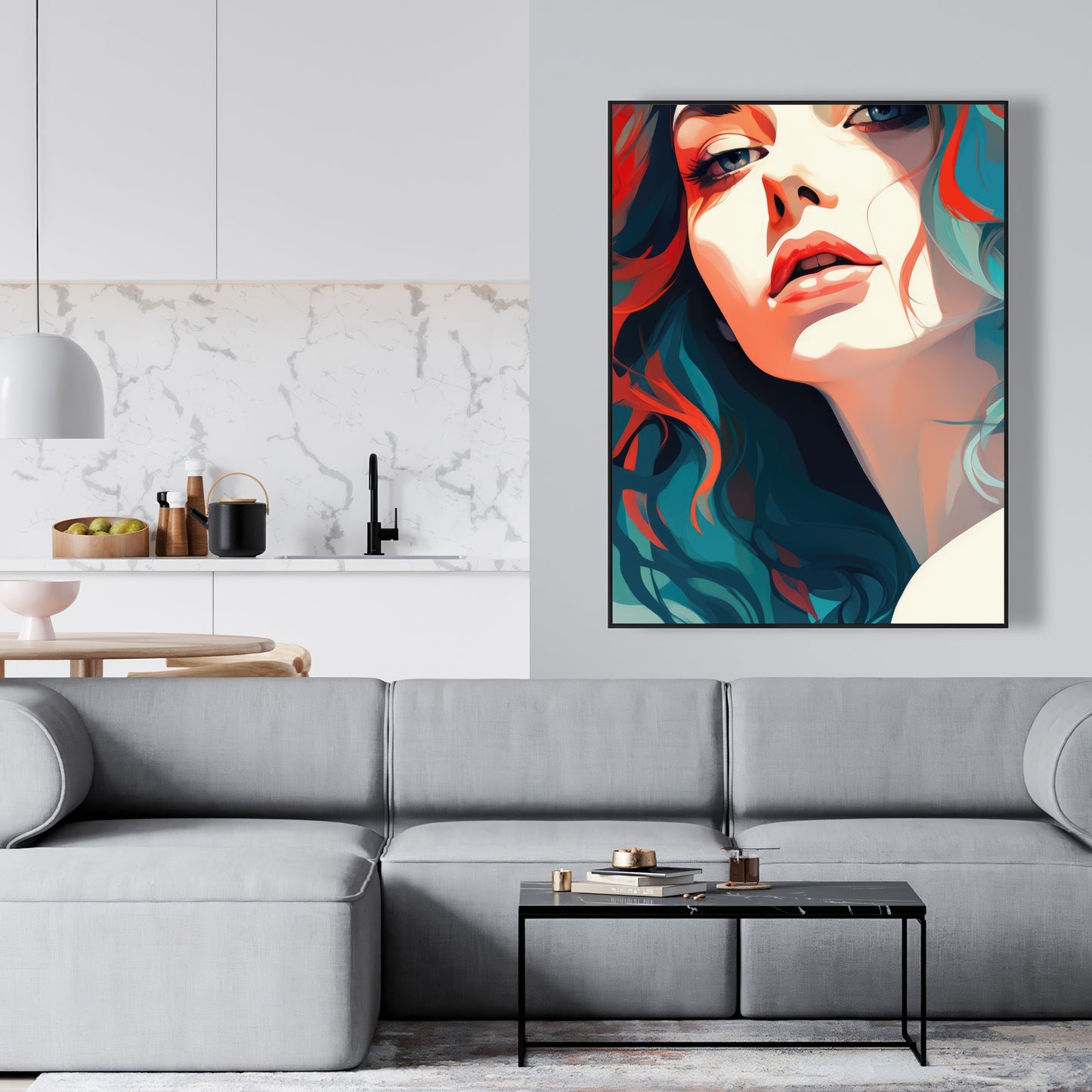 Dangerous Lips - Turquoise Framed Canvas Home Decor Art