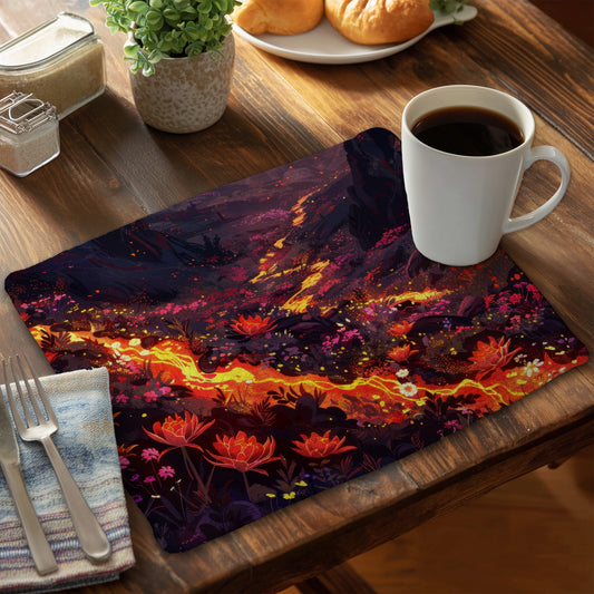 Bloom and eruption - 14"x18" Braided Polyester Placemat