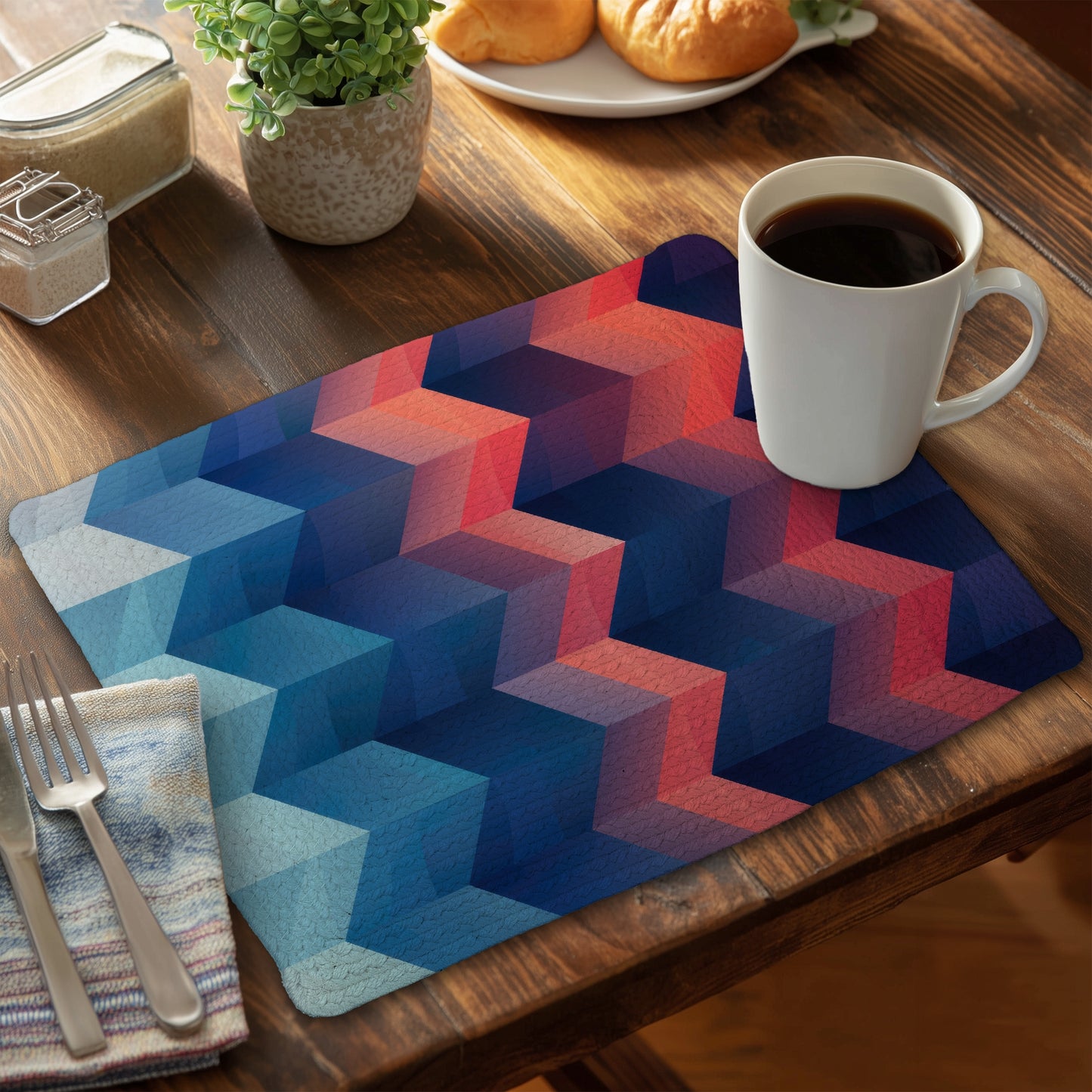 Heat Waves Blue Braided Polyester Placemat | Home Decor Accent