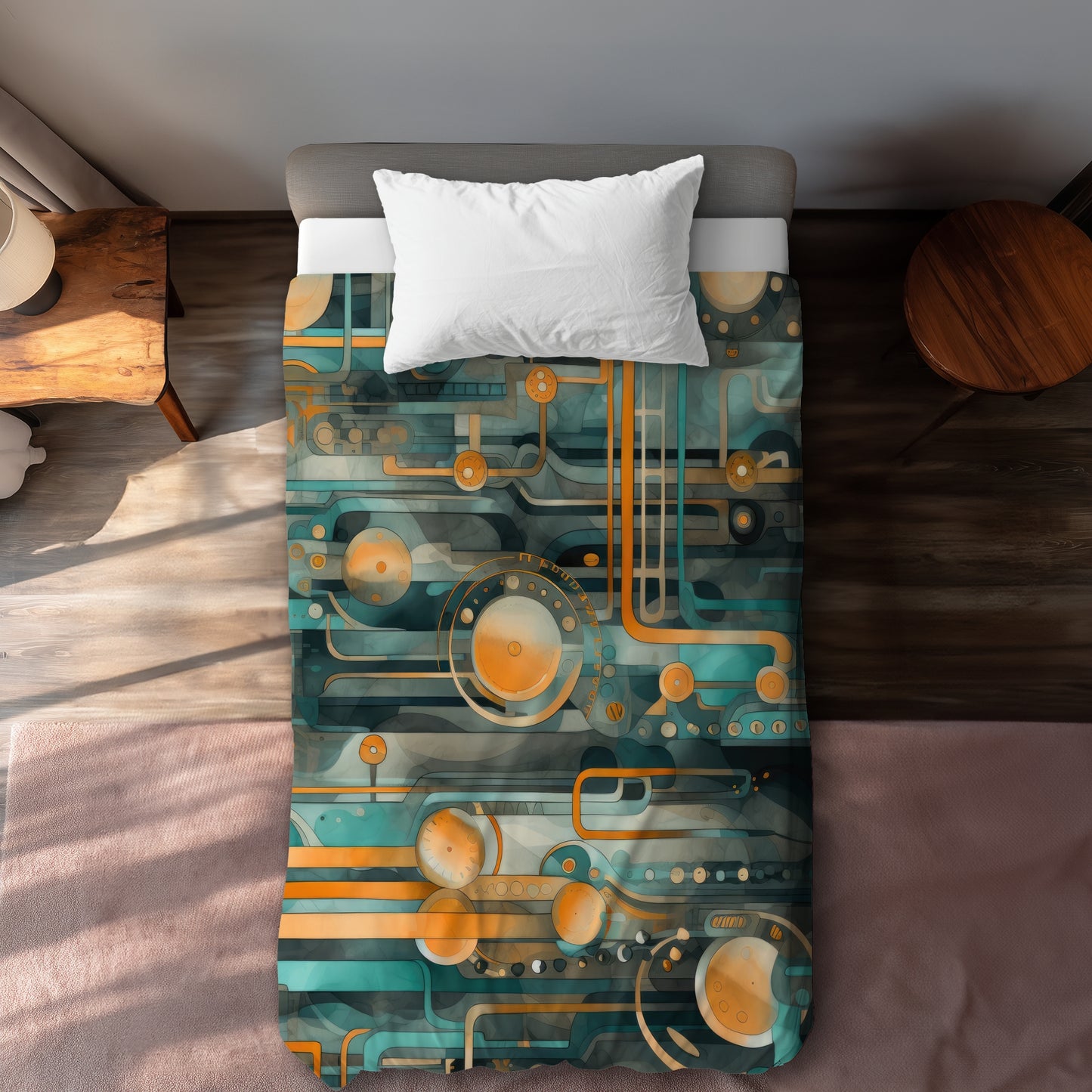 Astrological Machinery Orange Duvet Cover | Decor Essentials