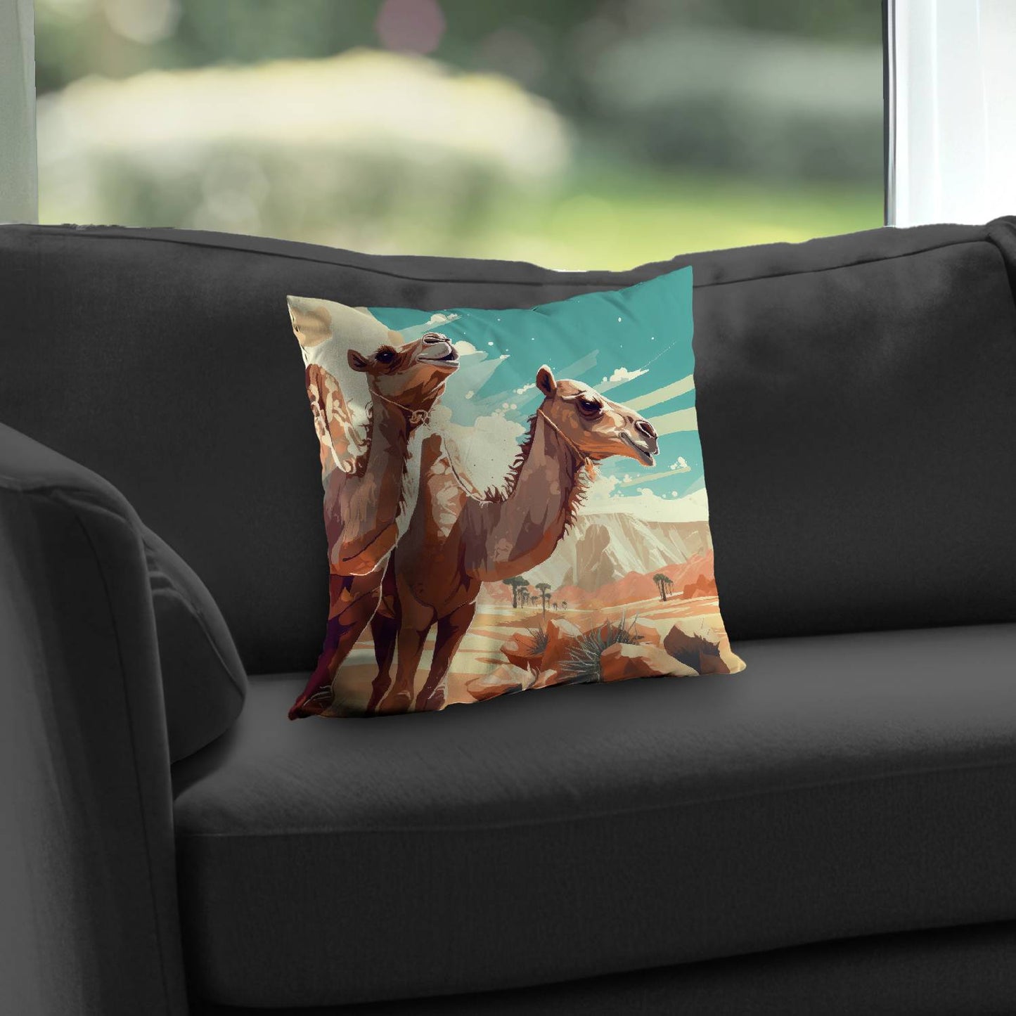 Two camels - Throw pillow - Print on demand