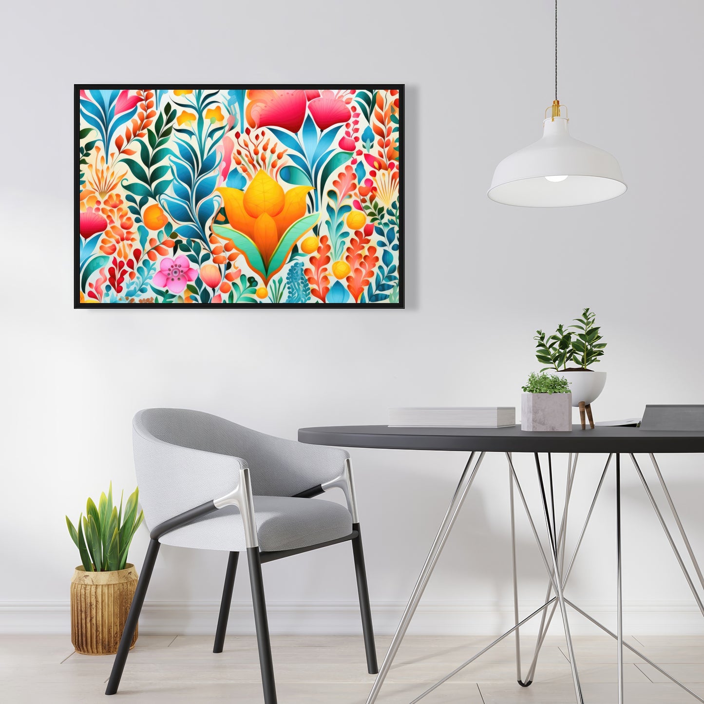 Flowing Flowers - Orange Framed Canvas for Home Decor