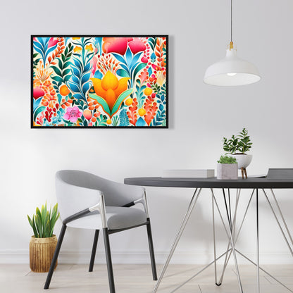 Flowing Flowers - Orange Framed Canvas for Home Decor