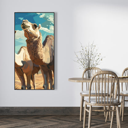 Camels looking up - 36"x36" Framed canvas