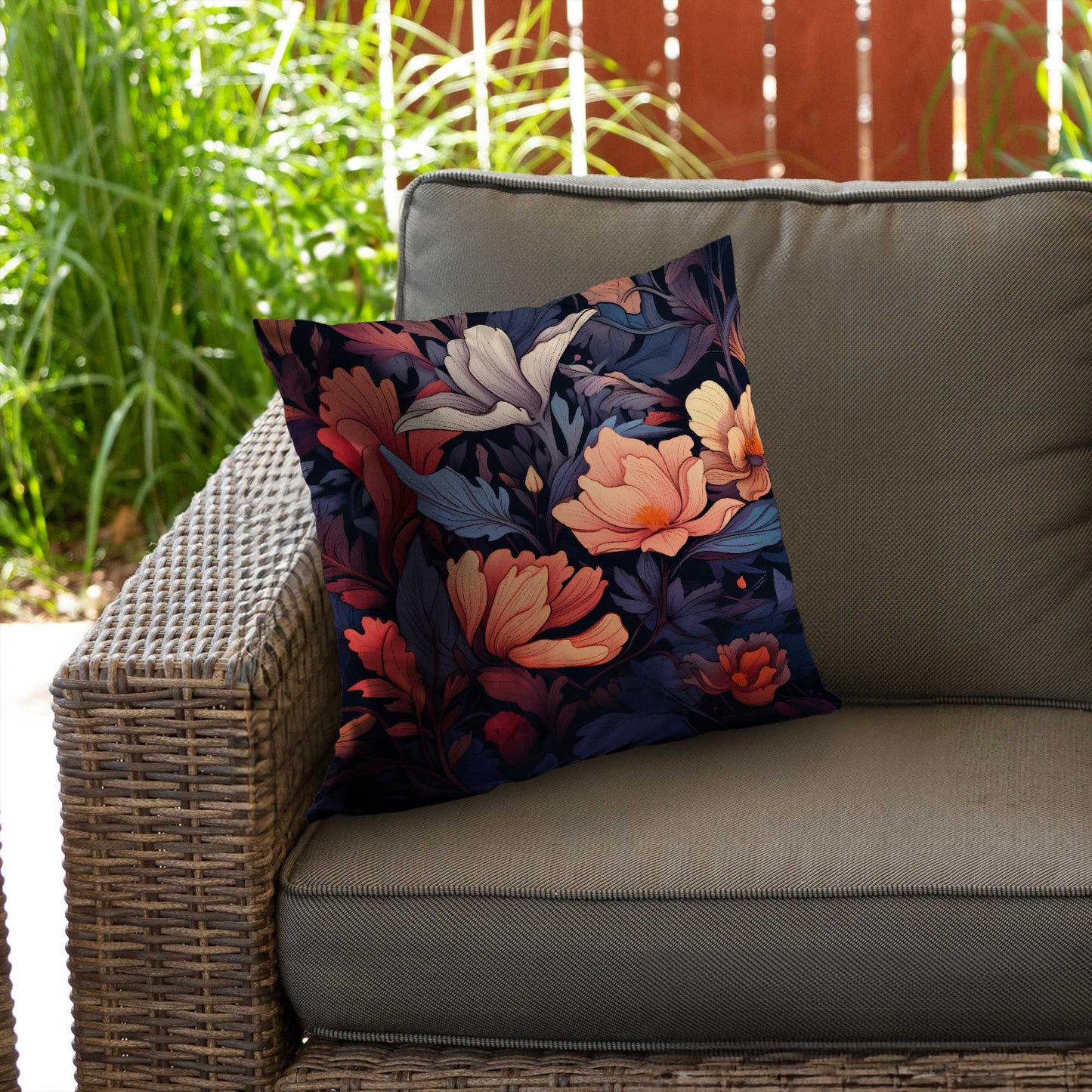 Blooming Uninterrupted Orange Poly Twill Throw Pillow |