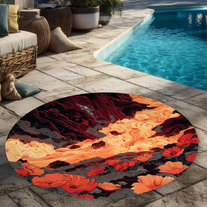 The Big Burn - Yellow Round Outdoor Area Rug for Home Decor