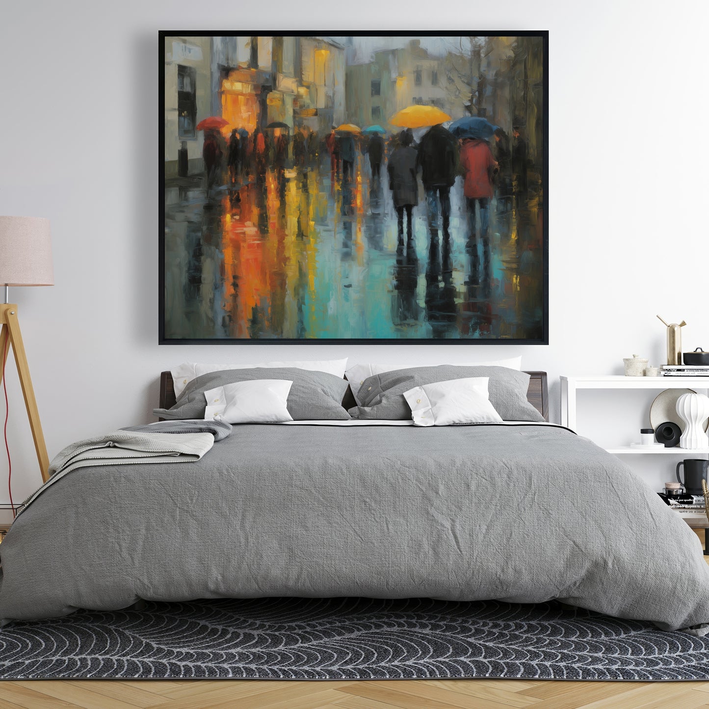 Rainy Day Red Framed Canvas - Home Decor Art Piece