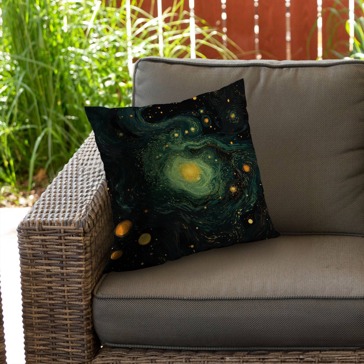 Illuminated in space - Throw pillow - Print on demand