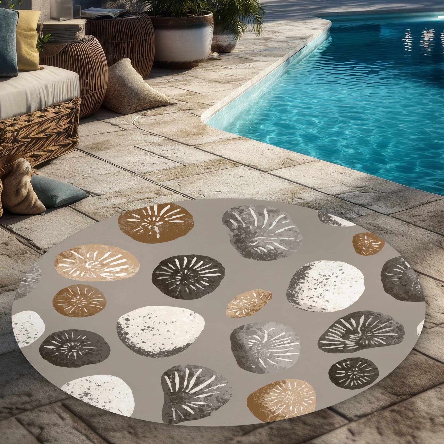 Tapis d'extérieur rond Earthstone Echoes | Décoration d'intérieur élégante