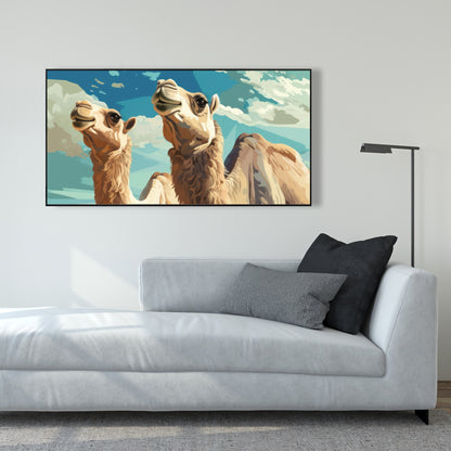 Camels looking up - 36"x36" Framed canvas