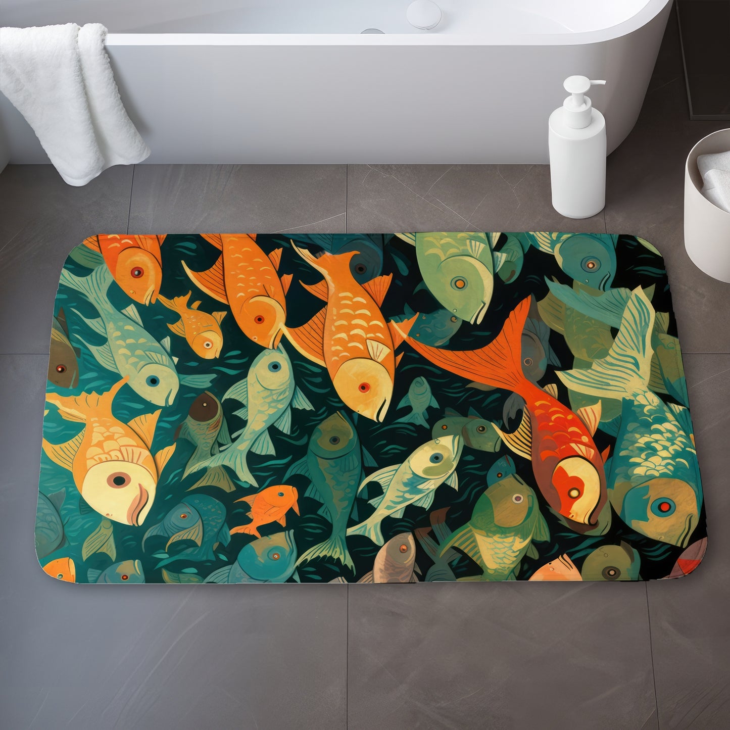 Simple Fishes Green Bath Mat | Stylish Home Decor Accessory