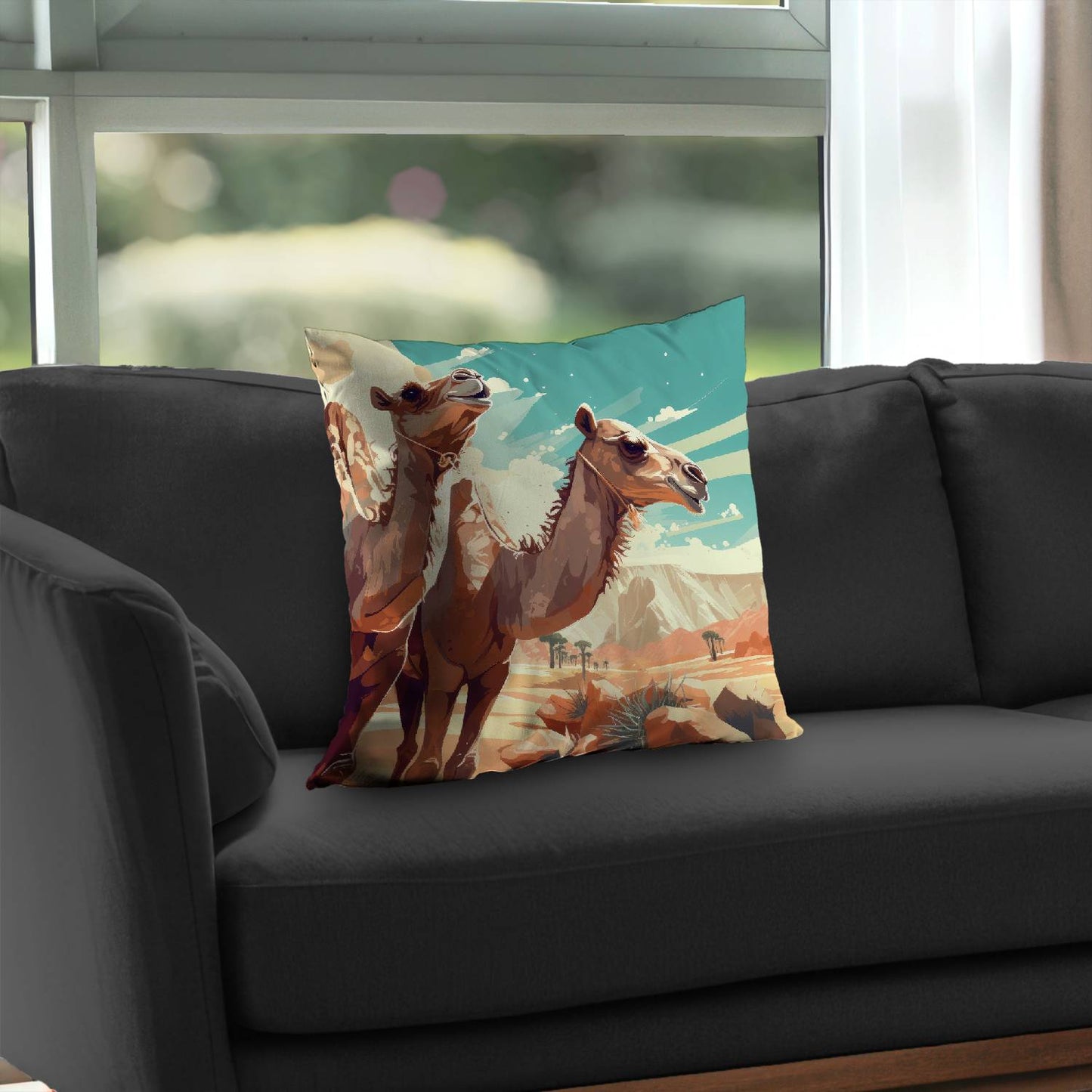 Two camels - Throw pillow - Print on demand