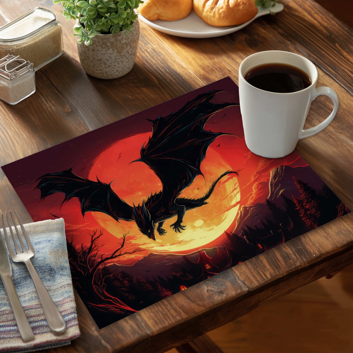 The dragon's wrath - polyester placemat for home decor