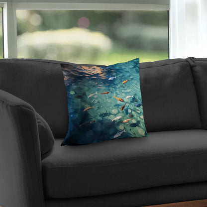Garniture de coussin en sergé de polyester bleu Caustic Fish