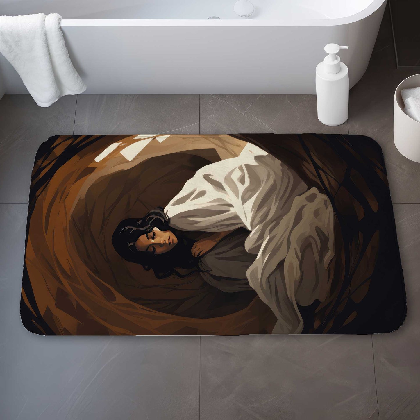 Tapis de bain noir « Étreinte chaleureuse » pour une déco cosy | Doux et élégant