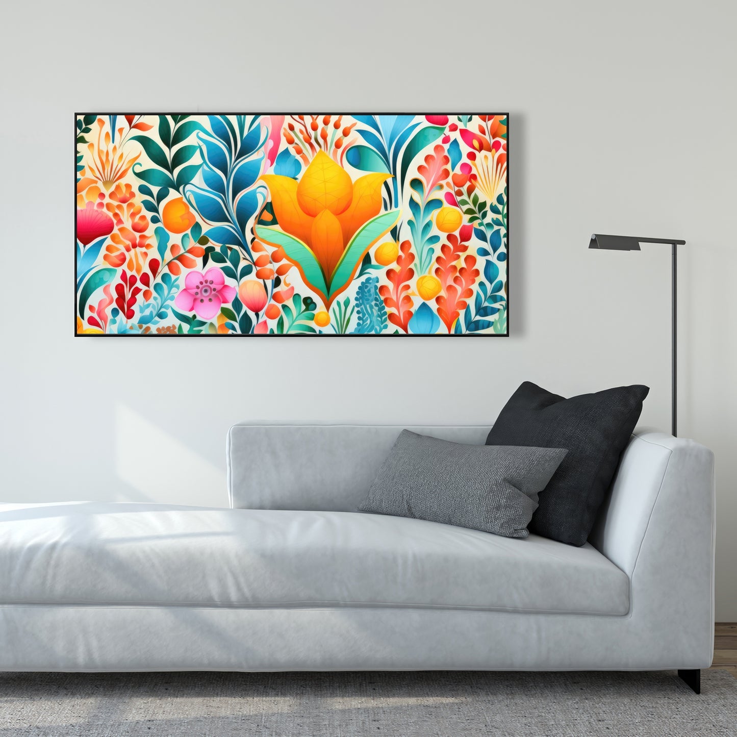 Flowing Flowers - Orange Framed Canvas for Home Decor