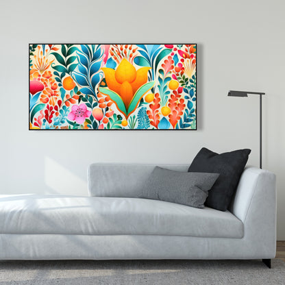 Flowing Flowers - Orange Framed Canvas for Home Decor