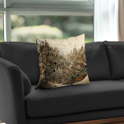Intricate town hall Orange poly twill throw pillow | Home decor