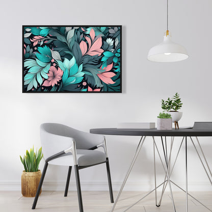 Neon leaves - 36"x36" Framed canvas