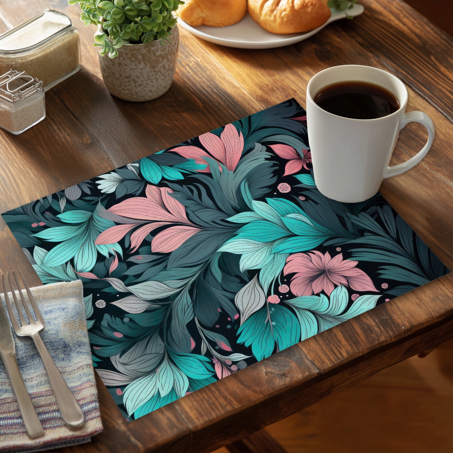 Neon Leaves - Pink Polyester Placemat for Home Decor