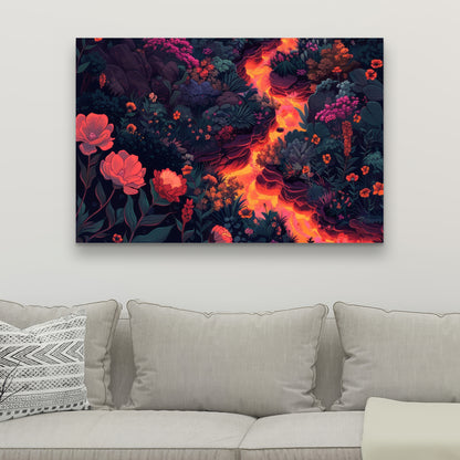 Flowing magma - Black canvas home decor art piece