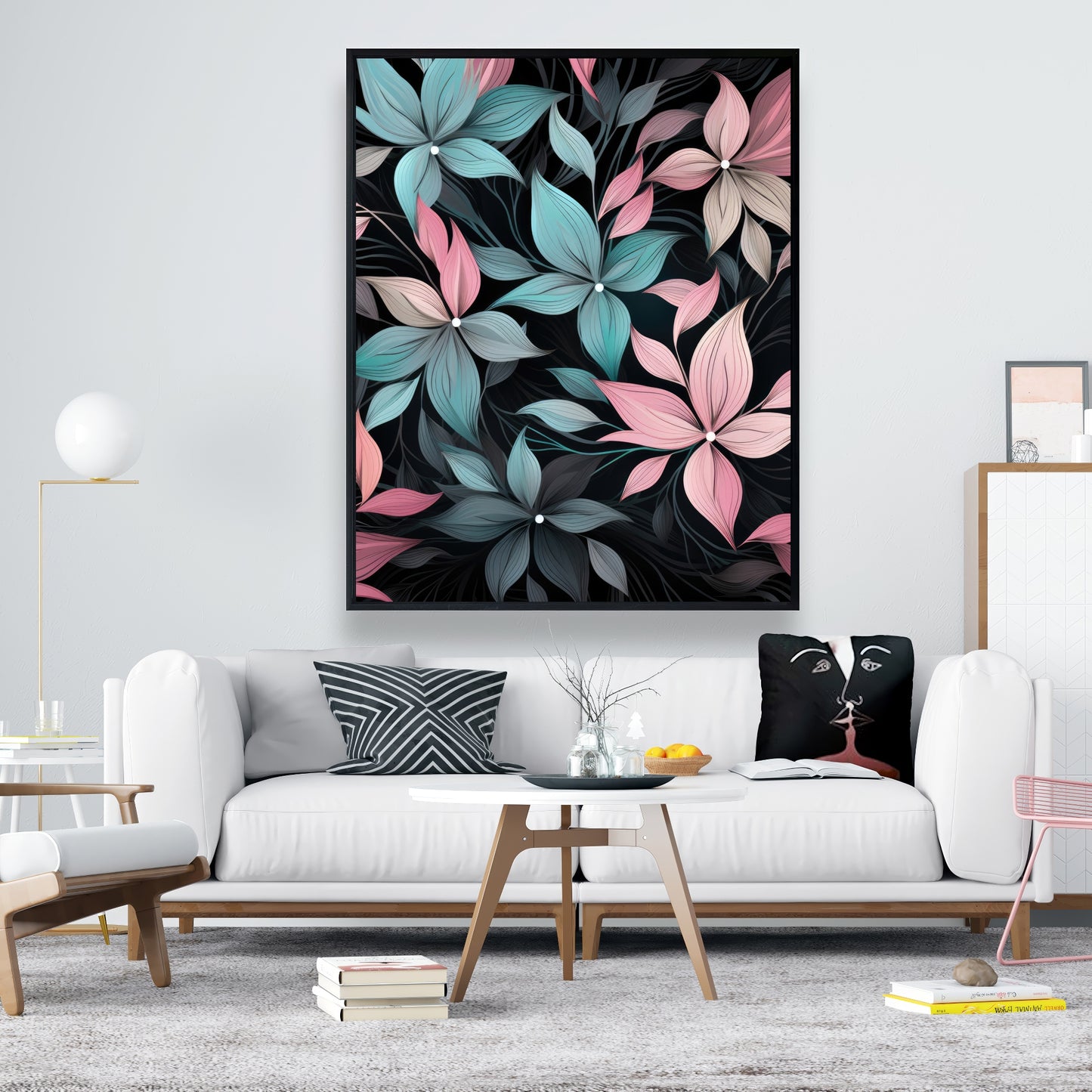 Desaturated flowers - 36"x36" Framed canvas
