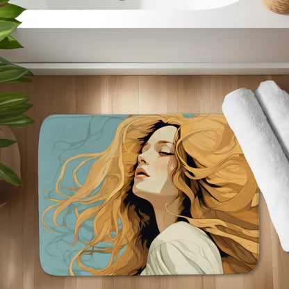 Flowing Hair Turquoise Bath Mat - Stylish Home Decor Accent