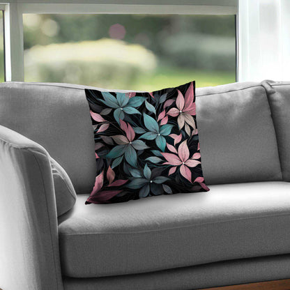 Desaturated Flowers Turquoise Poly Twill Throw Pillow |