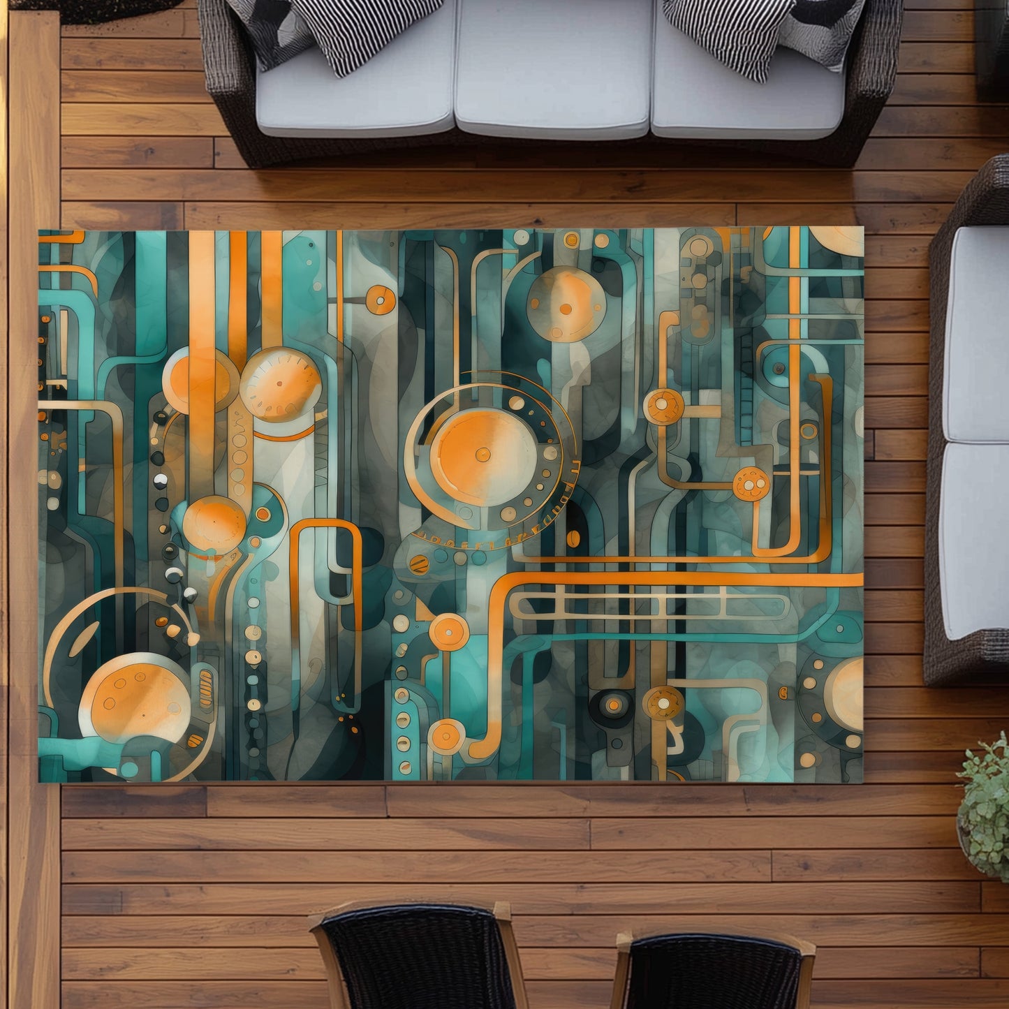 Astrological Machinery White Outdoor Area Rug for Home Decor