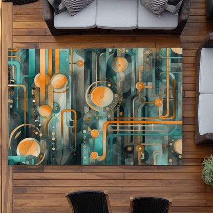 Astrological Machinery White Outdoor Area Rug for Home Decor