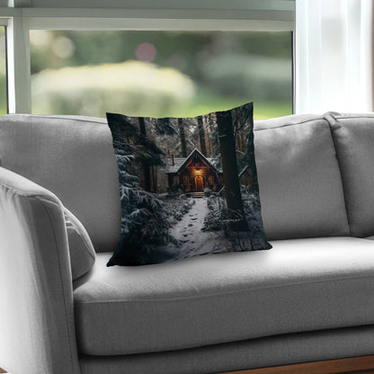 The lone cabin - White poly twill throw pillow insert | Home Decor