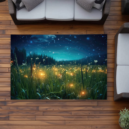 Fireflies at Night Blue Outdoor Area Rug for Home Decor