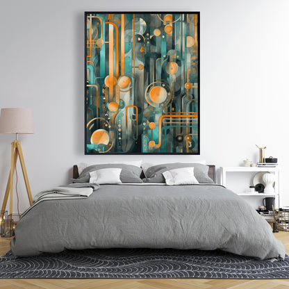 Astrological Machinery - Orange Framed Canvas for Home Decor