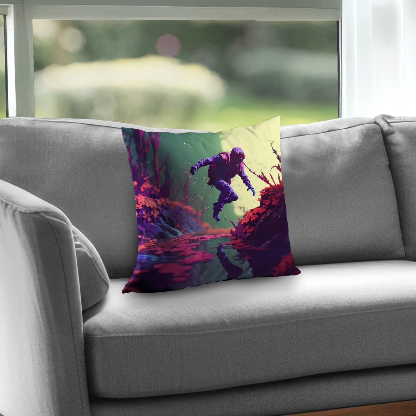 Neon leap - Throw pillow - Print on demand