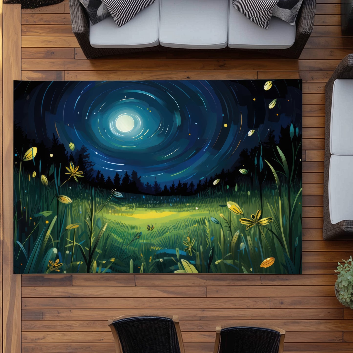 Between grass blades - Blue outdoor area rug for home decor