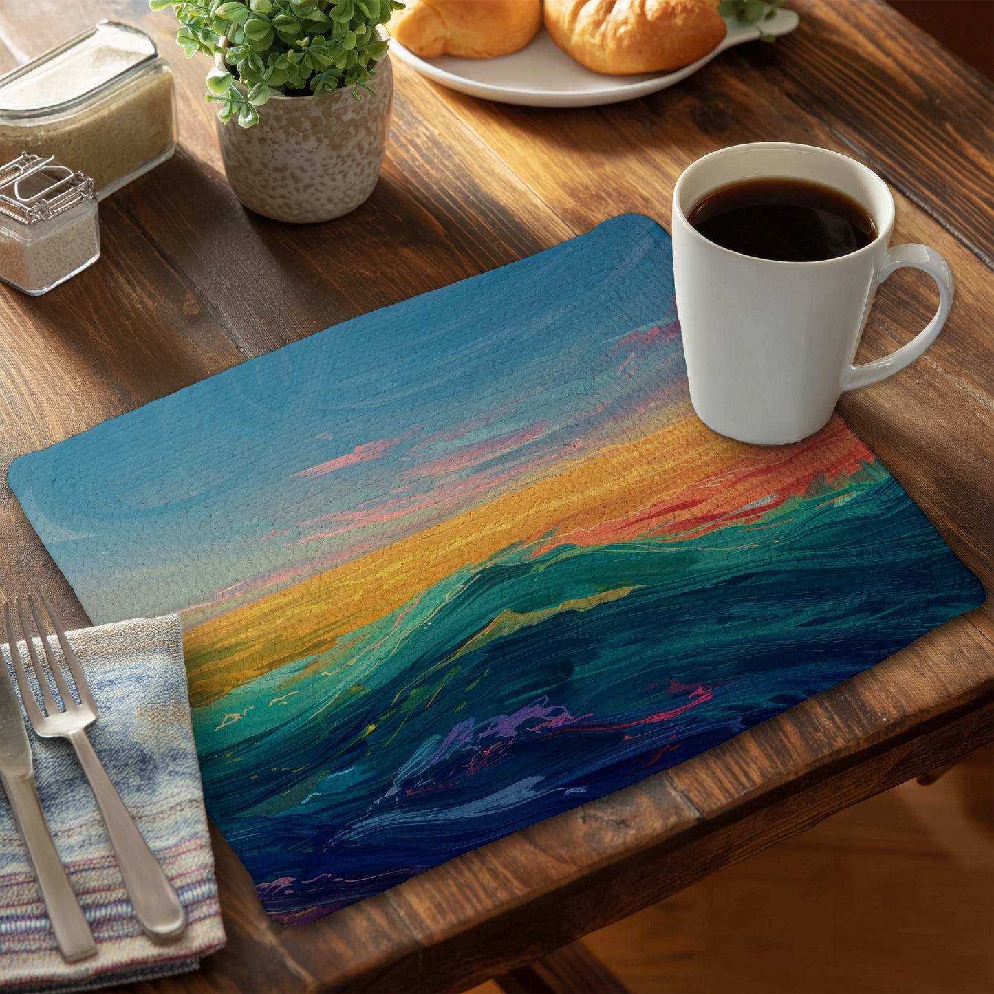 Watercolors Braided Polyester Placemat | Home Decor Accent