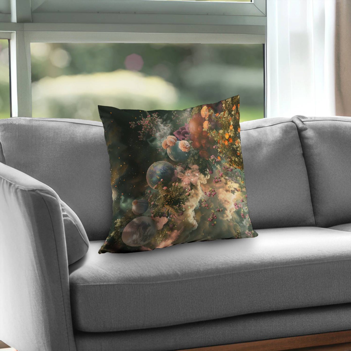 Bloom space - Throw pillow - Print on demand