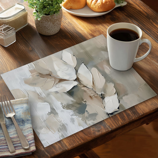 Leaf White Polyester Placemat for Elegant Home Decor