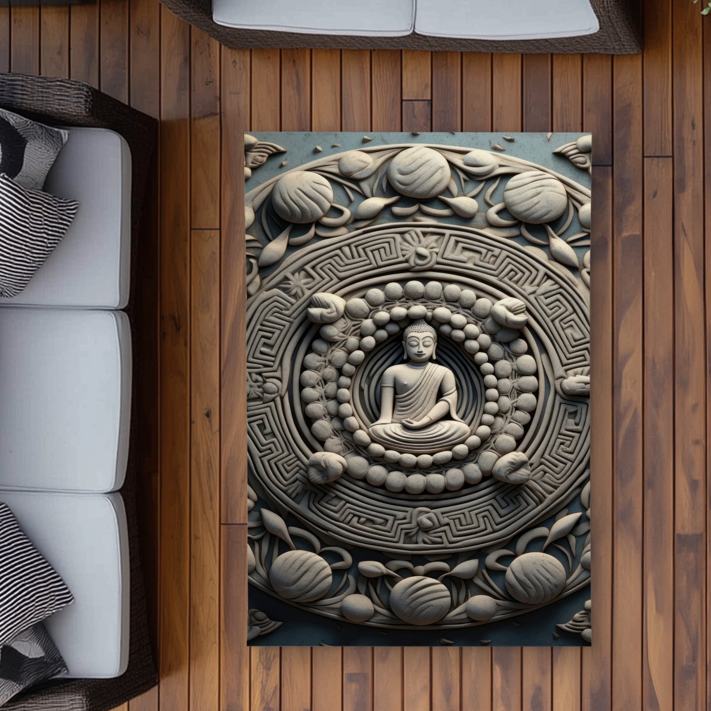 Spiritual Peace White Outdoor Area Rug | Home Decor Accent