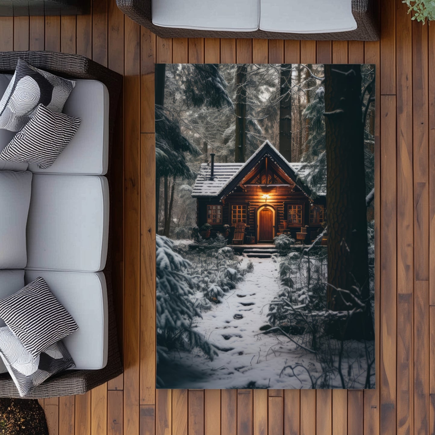 The lone cabin - Orange outdoor area rug for home decor