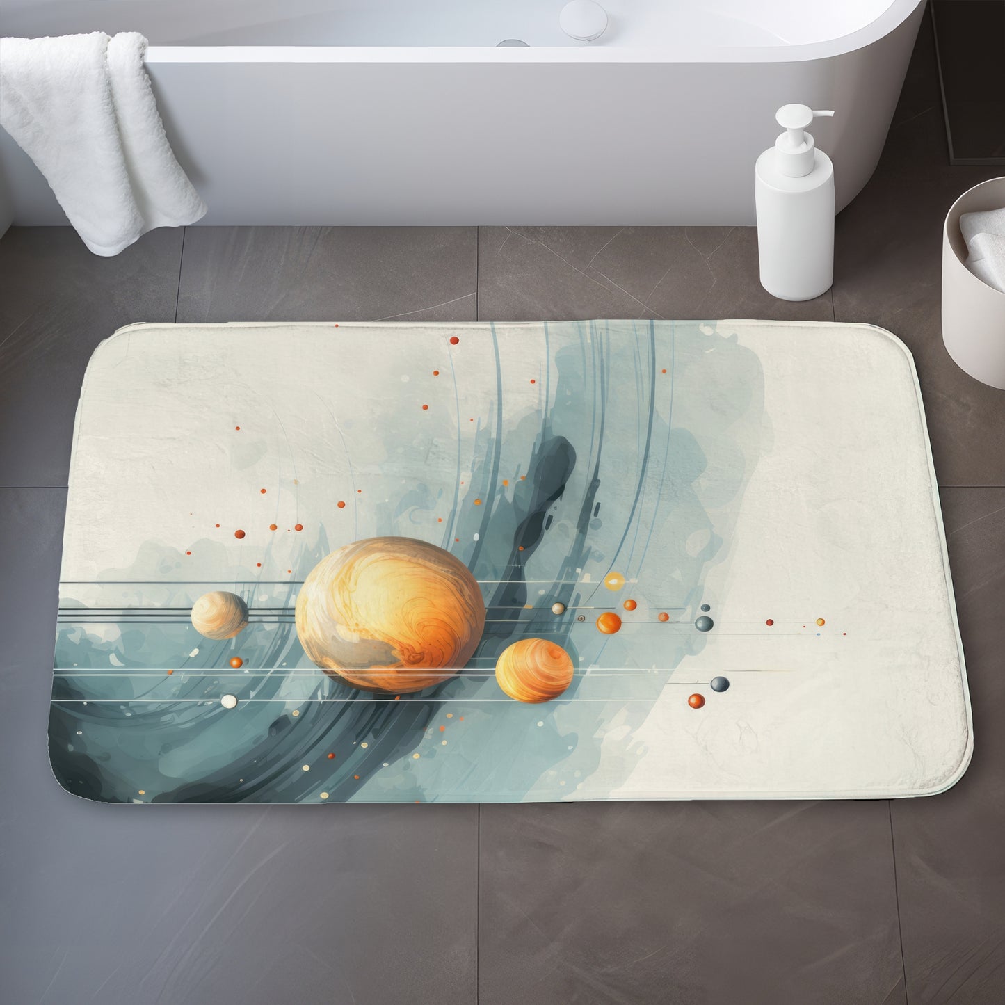 Hanging Planets White Bath Mat | Stylish Home Decor Essential