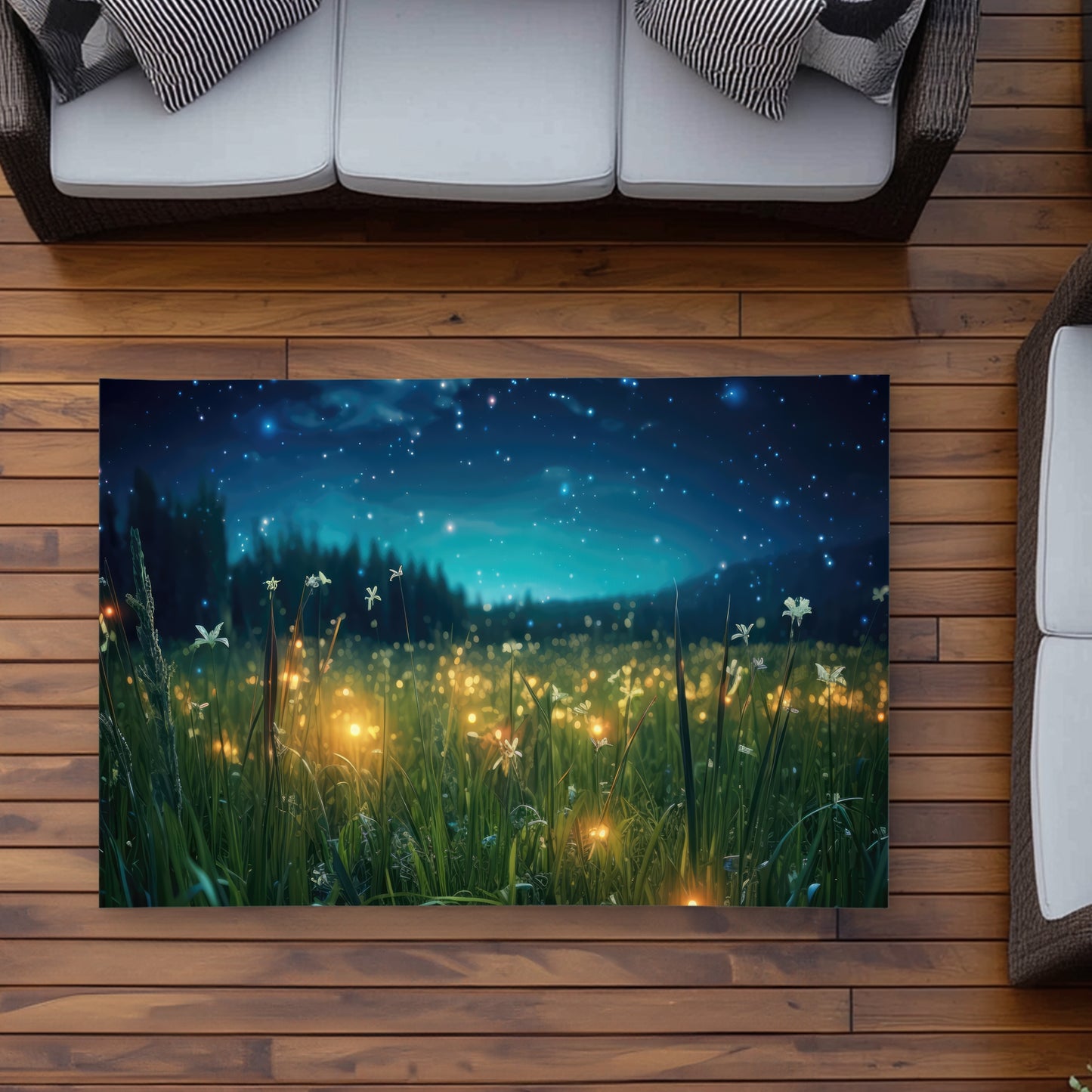 Fireflies at Night Blue Outdoor Area Rug for Home Decor