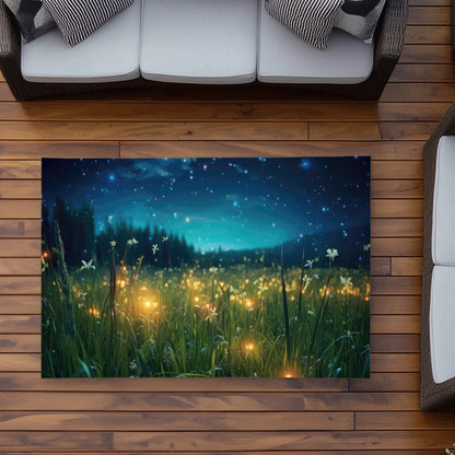 Fireflies at Night Blue Outdoor Area Rug for Home Decor