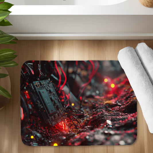 Beep boop Red Bath Mat | Stylish Home Decor Essentials