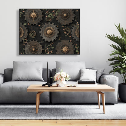 Cog Pattern - Green Framed Canvas for Home Decor | Unique Art